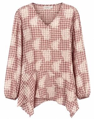 LOGO by Lori Goldstein Printed Burnout Sheer Tunic Blouse Size XL Floral Plaid